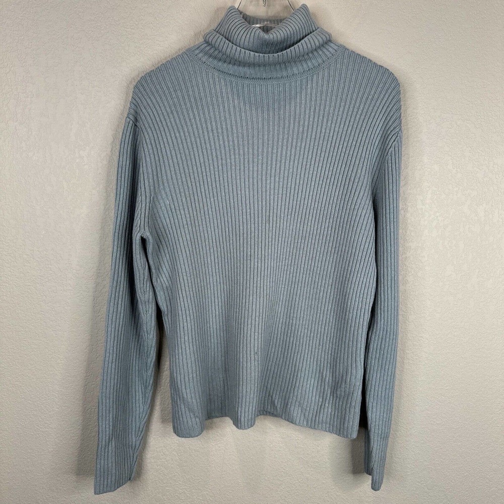 Lafayette 148 Sweater Women's Large Teal Wool Knit Turtleneck Ribbed‎ Pullover